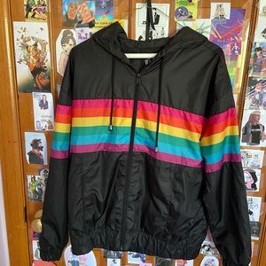 Rainbow 80s Black Winbreaker